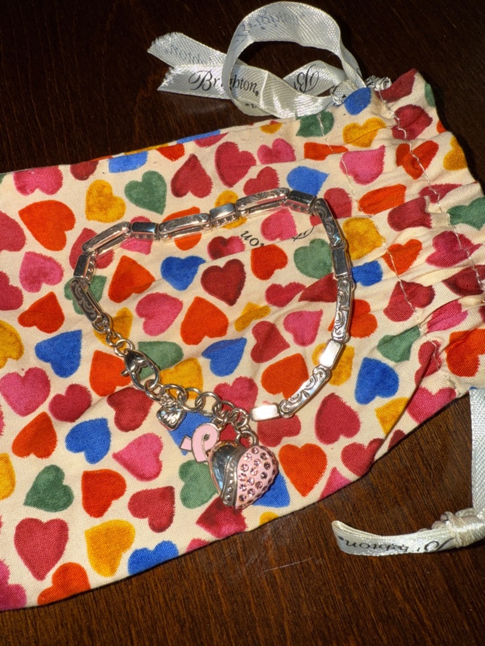 Brighton  Silver Bracelet with Pink Heart Charm